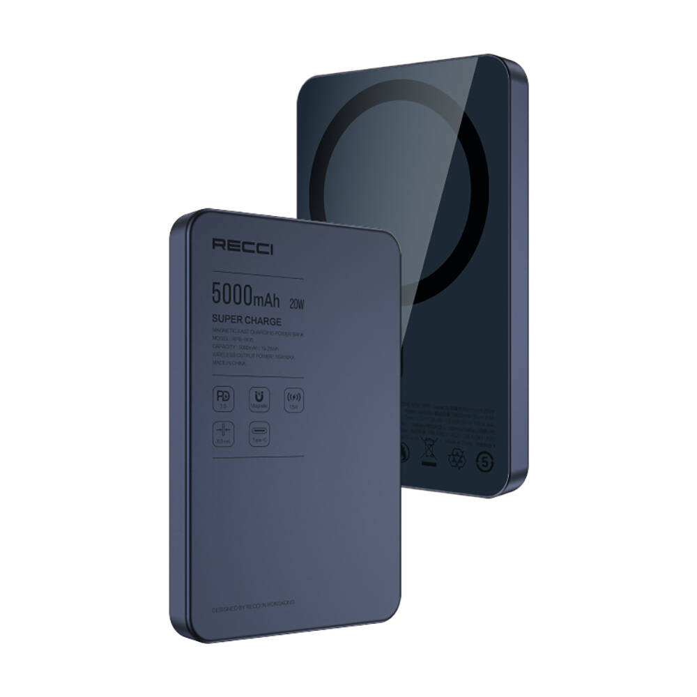 Recci RPB-W35 Ultra İnce PD 20W Hızlı Şarj Özellikli Wireless Powerbank 15W 5000mAh - 3