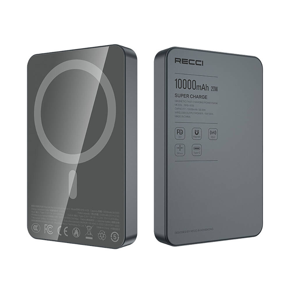 Recci RPB-W36 Ultra İnce PD 20W Hızlı Şarj Özellikli Wireless Powerbank 15W 10000mAh - 8