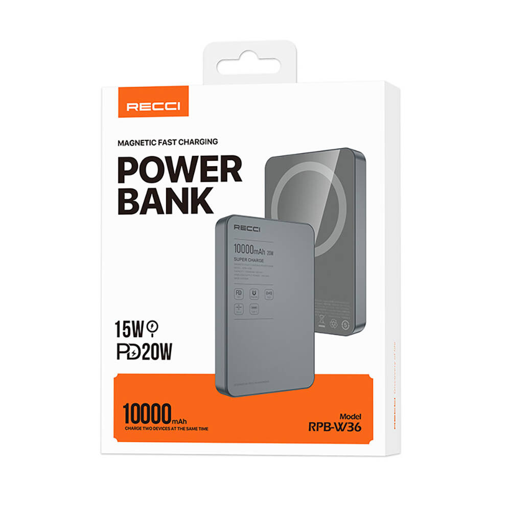 Recci RPB-W36 Ultra İnce PD 20W Hızlı Şarj Özellikli Wireless Powerbank 15W 10000mAh - 20