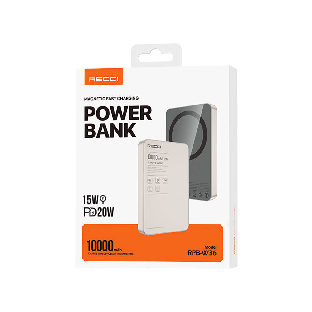 Recci RPB-W36 Ultra İnce PD 20W Hızlı Şarj Özellikli Wireless Powerbank 15W 10000mAh - 21