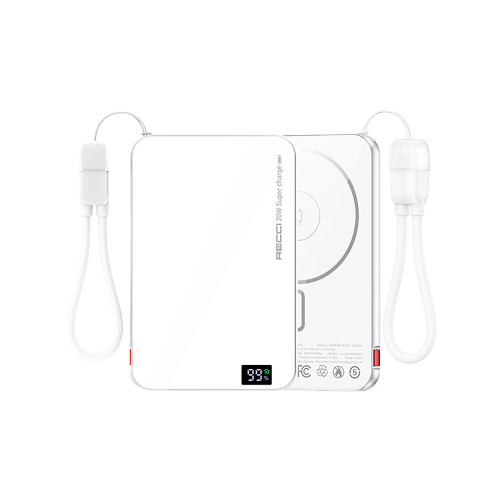Recci RPB-W41 PD 20W Ultra İnce Hızlı Şarj Özellikli Type-C Kablolu Powerbank 15W 5000mAh - 5