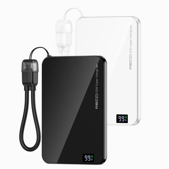 Recci RPB-W41 PD 20W Ultra İnce Hızlı Şarj Özellikli Type-C Kablolu Powerbank 15W 5000mAh - 6