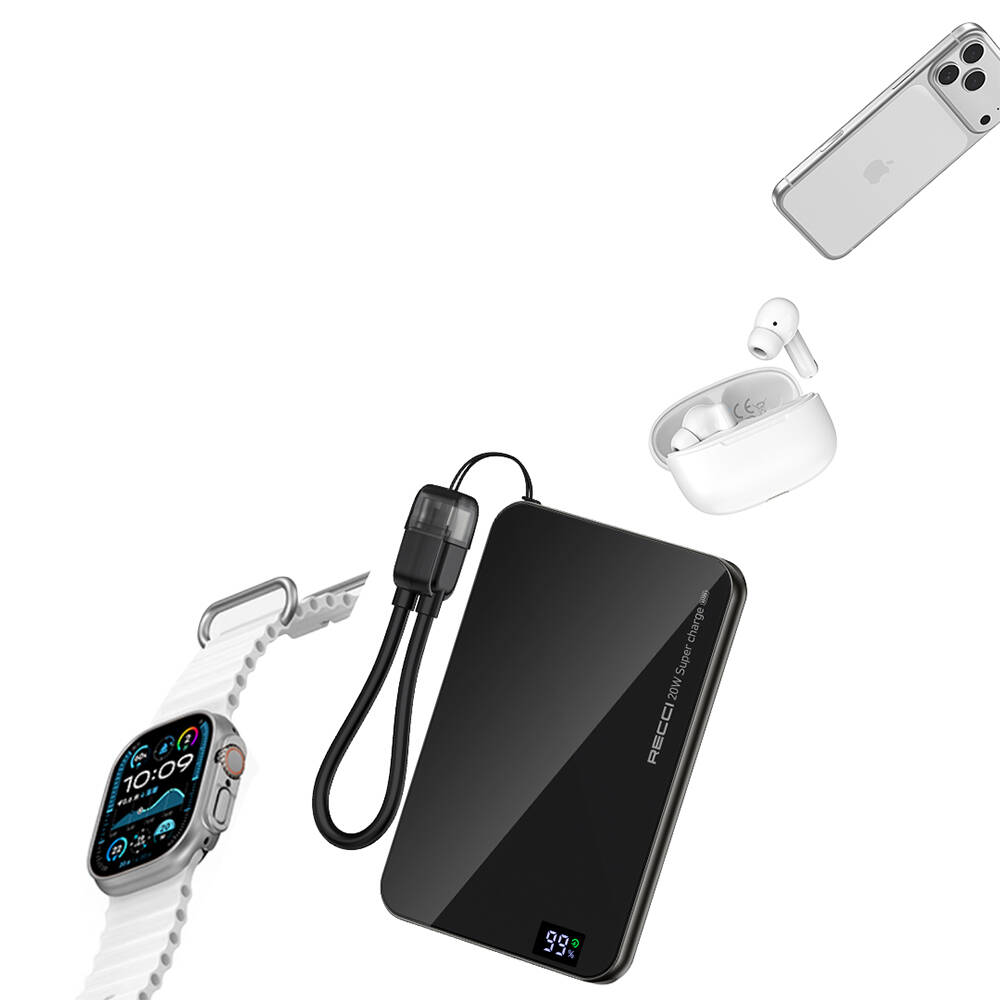 Recci RPB-W41 PD 20W Ultra İnce Hızlı Şarj Özellikli Type-C Kablolu Powerbank 15W 5000mAh - 7