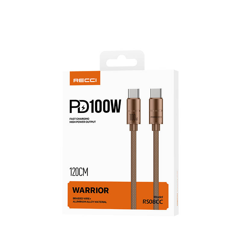 Recci RS08CC Warrior Serisi Type-C to Type-C 100W Hızlı Şarj Özellikli Data ve Şarj Kablosu 1.2M - 5