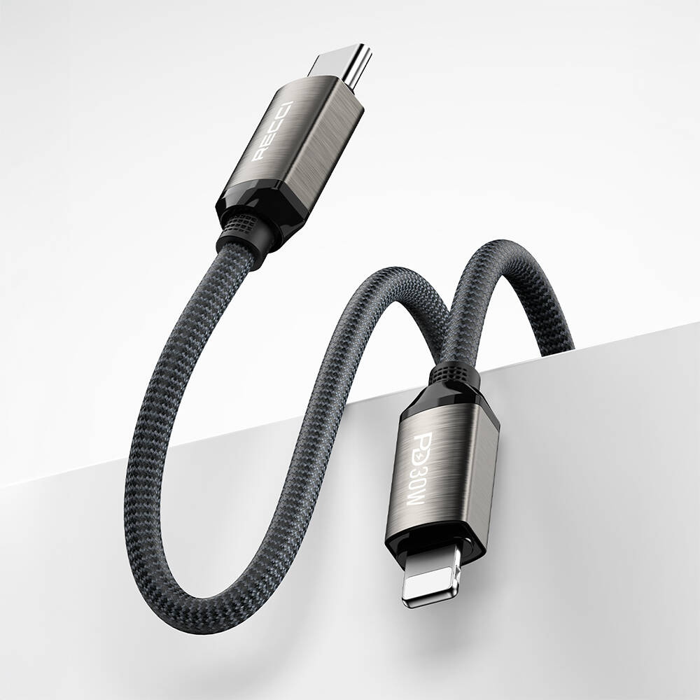 Recci RS35CL Type-C to Lightning PD 30W Örgü Tasarımlı Hızlı Şarj Özellikli Data ve Şarj Kablosu 1M - 5