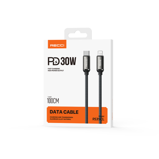 Recci RS35CL Type-C to Lightning PD 30W Örgü Tasarımlı Hızlı Şarj Özellikli Data ve Şarj Kablosu 1M - 12