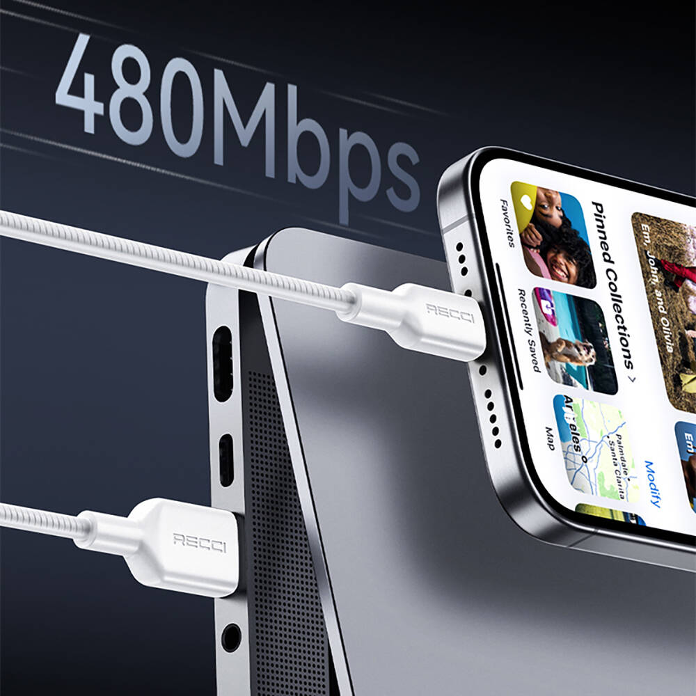 Recci RS46CL Type-C to Lightning PD 30W Hızlı Şarj Özellikli Data ve Şarj Kablosu 1.2M - 6