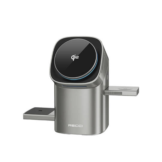 Recci RW05 Qi2 Şarj Teknolojili Ambiyans Işıklı Telefon&Akıllı Saat&Kulaklık 15W 3in1 Kablosuz Şarj Standı - 2