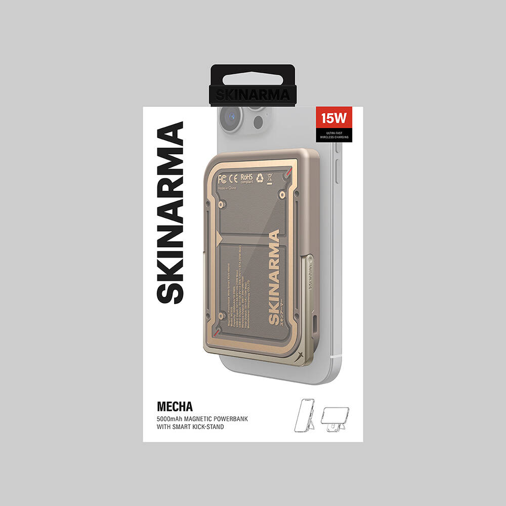 Skinarma Nexus Mecha Kablosuz ve PD Hızlı Şarj Özellikli Metal Standlı Taşınabilir Powerbank 20W 5000mAh - 13