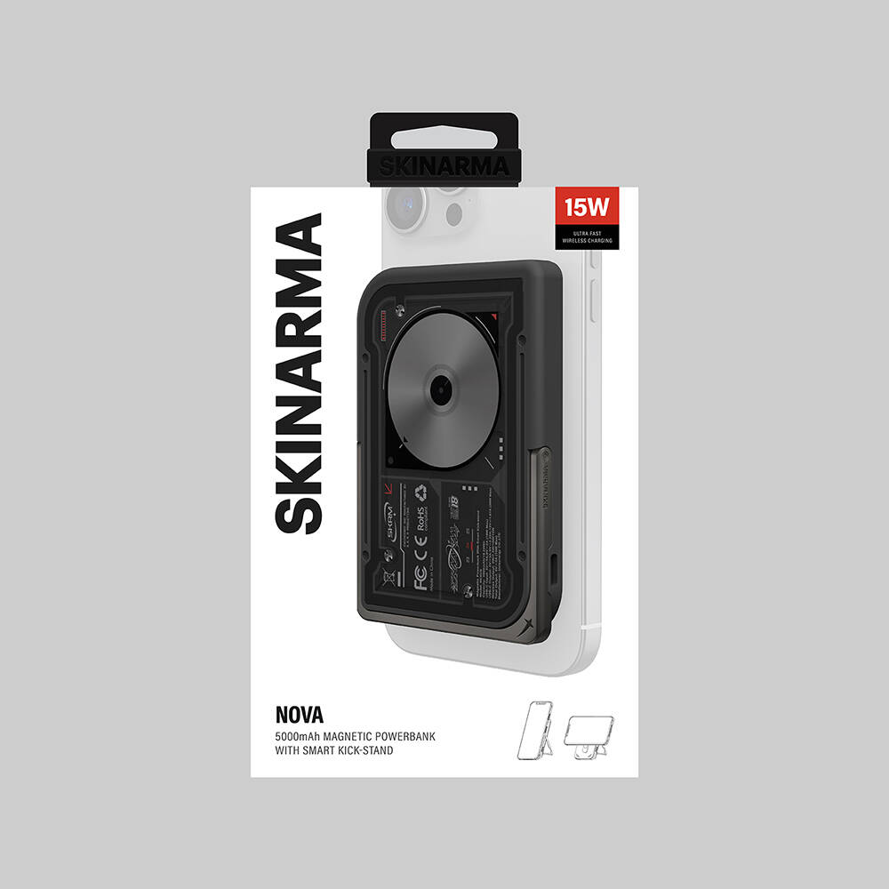 Skinarma Nexus Nova Kablosuz ve PD Hızlı Şarj Özellikli Standlı Taşınabilir Powerbank 20W 5000mAh - 13