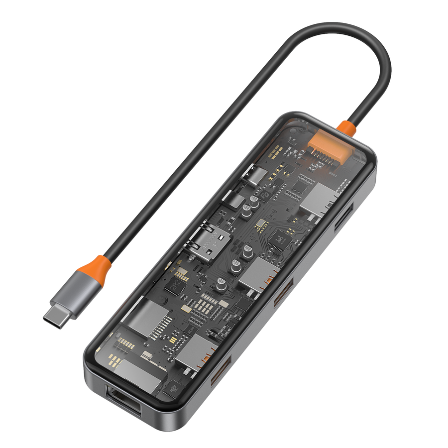 Wiwu CB008 Cyber 8 in 1 Type-C Hub 100W Şarj Destekli Şeffaf Görünümlü SD Kart-RJ45-Hdmi-Usb Çoğaltıcı - 2