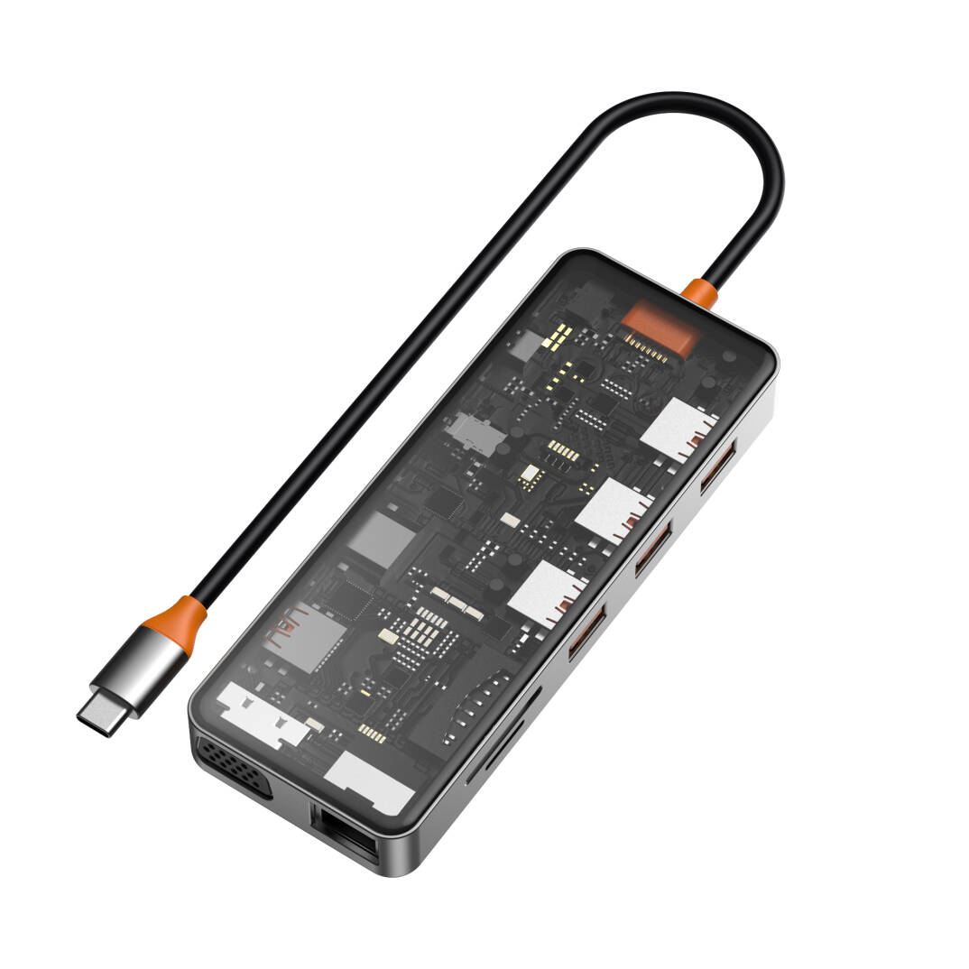 Wiwu CB011 Cyber 11 in 1 Type-C Hub 100W Şarj Destekli Şeffaf Görünümlü SD Kart-RJ45-Hdmi-VGA-Usb Çoğaltıcı - 2