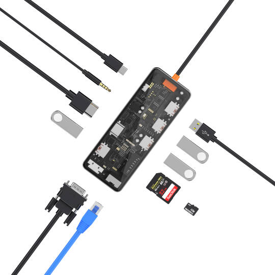 Wiwu CB011 Cyber 11 in 1 Type-C Hub 100W Şarj Destekli Şeffaf Görünümlü SD Kart-RJ45-Hdmi-VGA-Usb Çoğaltıcı - 3
