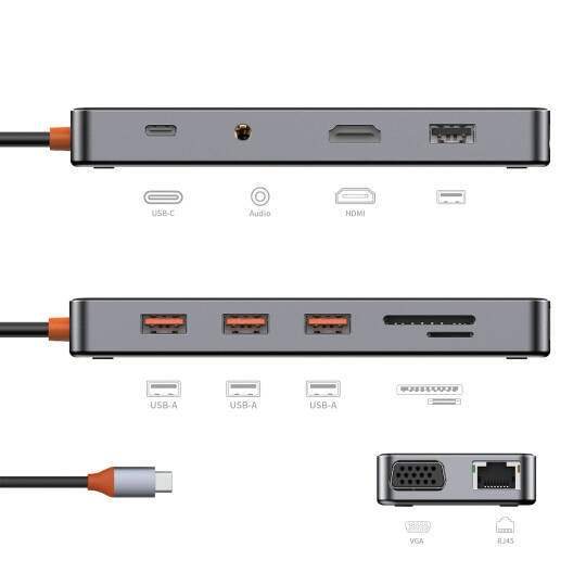 Wiwu CB011 Cyber 11 in 1 Type-C Hub 100W Şarj Destekli Şeffaf Görünümlü SD Kart-RJ45-Hdmi-VGA-Usb Çoğaltıcı - 4