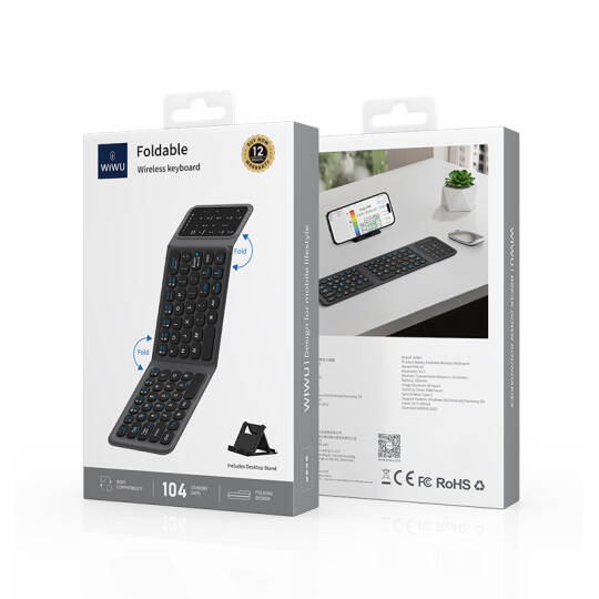Wiwu FMK-05 iOS Android Windows Uyumlu Katlanabilir Bluetooth Kablosuz Klavye + Masaüstü Telefon Standı - 8
