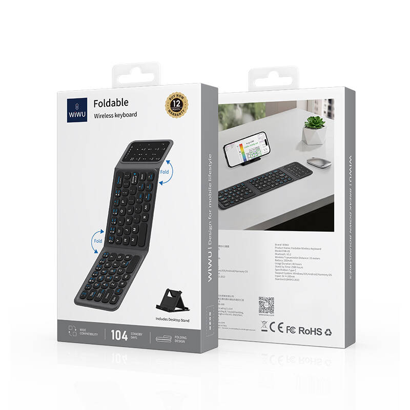 Wiwu FMK-05 iOS Android Windows Uyumlu Katlanabilir Bluetooth Kablosuz Klavye + Masaüstü Telefon Standı - 8