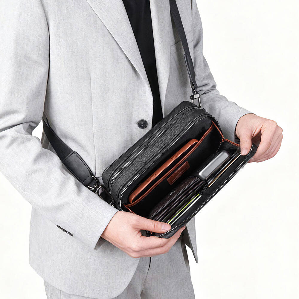 Wiwu Master Genuie Leather Serisi Parmak İzi Kilitli Çok Fonksiyonlu Deri Çapraz Vücut Çantası - 4
