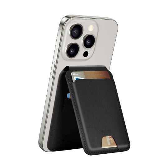 Wiwu MW-005 Magnetik Standlı Kartlık Qi Kablosuz Şarj Uyumlu FindMy Özellikli Mag Wallet Siyah
