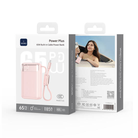 Wiwu T132 Power Plus Serisi Type-C Kablolu PD Powerbank 65W 12000mAh - 10
