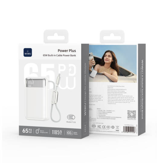 Wiwu T132 Power Plus Serisi Type-C Kablolu PD Powerbank 65W 12000mAh - 5