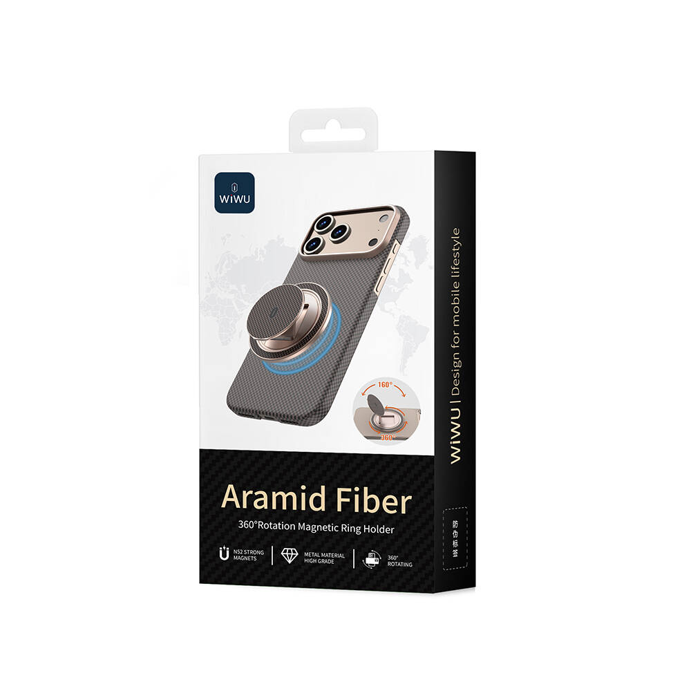 Wiwu Warriors Serisi Aramid Fiber 360 Derece Dönebilen Magnetik Ring Stand Telefon Tutucu - 11