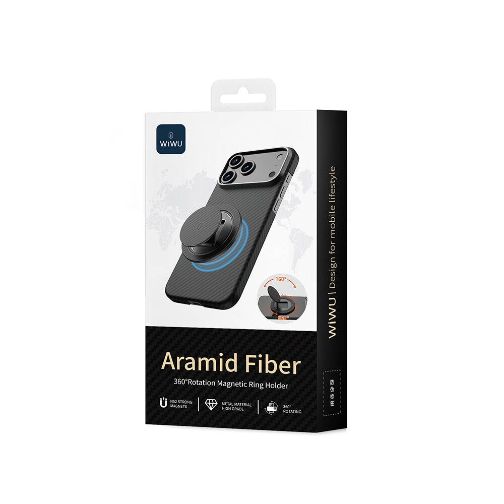 Wiwu Warriors Serisi Aramid Fiber 360 Derece Dönebilen Magnetik Ring Stand Telefon Tutucu - 12