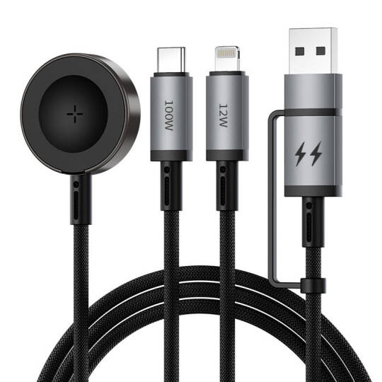 Wiwu Wi-C050 Legend Serisi 3in1 USB-A + Type-C to Lightning – Type-C – Akıllı Saat Şarj Kablosu 100W 1.2M - 2