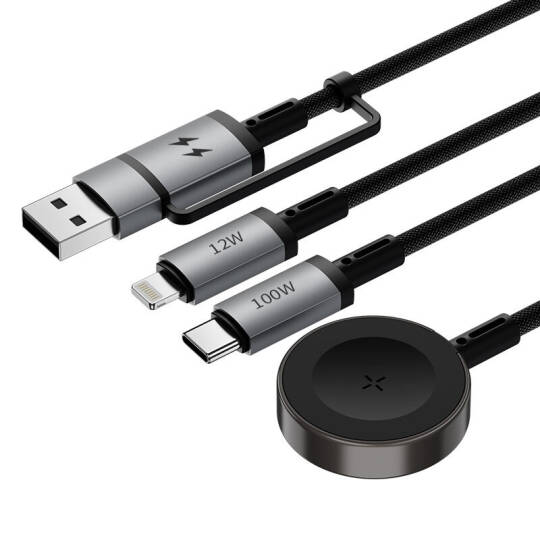 Wiwu Wi-C050 Legend Serisi 3in1 USB-A + Type-C to Lightning – Type-C – Akıllı Saat Şarj Kablosu 100W 1.2M - 3