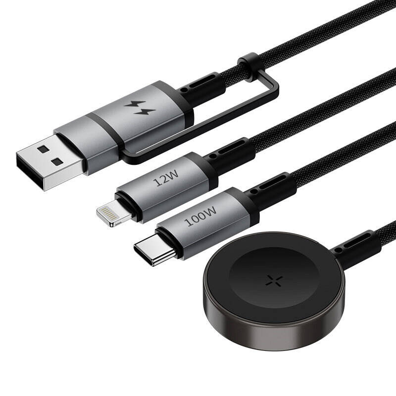 Wiwu Wi-C050 Legend Serisi 3in1 USB-A + Type-C to Lightning – Type-C – Akıllı Saat Şarj Kablosu 100W 1.2M - 3