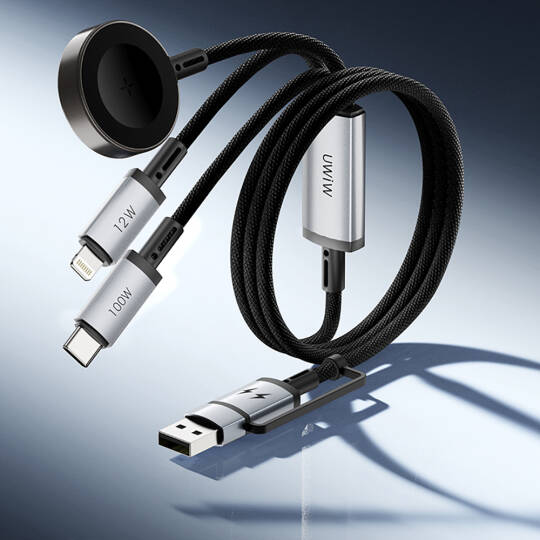 Wiwu Wi-C050 Legend Serisi 3in1 USB-A + Type-C to Lightning – Type-C – Akıllı Saat Şarj Kablosu 100W 1.2M - 8