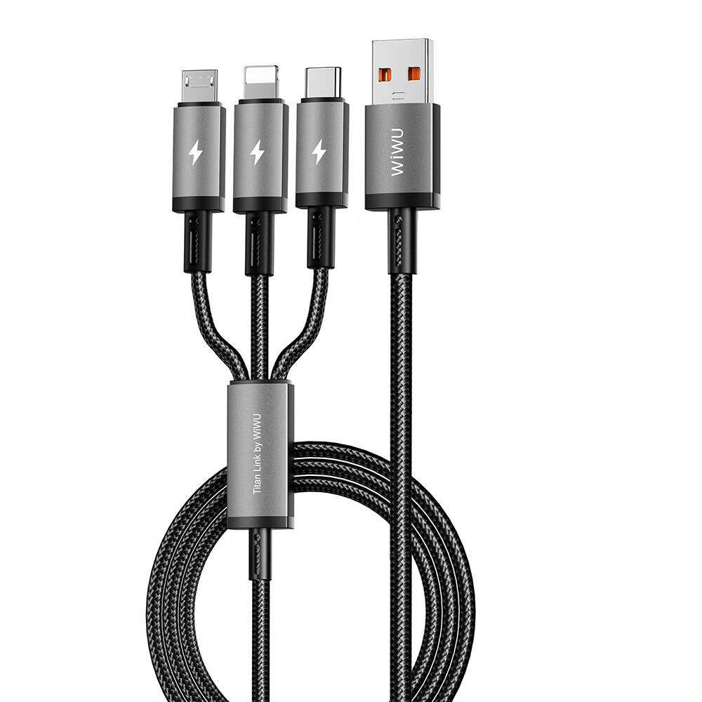 Wiwu Wi-C059 Titanlink Serisi 3in1 USB-A to Lightning – Type-C – Micro Örgülü Şarj ve Data Kablosu 66W 1.2m - 2