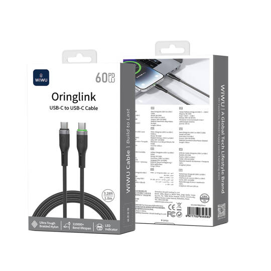 Wiwu Wi-C069 Orginlink Serisi LED Göstergeli Type-C to Type-C Hızlı Şarj Özellikli PD Data ve Şarj Kablosu 60W 1M - 4