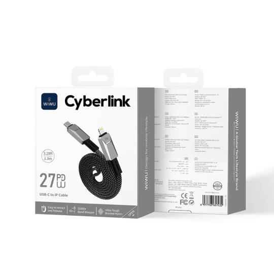 Wiwu Wi-C077 Cyberlink Serisi Type-C to Lightning Hızlı Şarj Özellikli Data ve Şarj Kablosu 27W 1M - 7