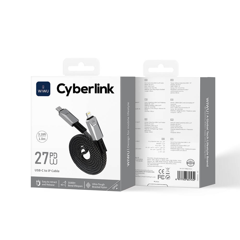 Wiwu Wi-C077 Cyberlink Serisi Type-C to Lightning Hızlı Şarj Özellikli Data ve Şarj Kablosu 27W 1M - 7