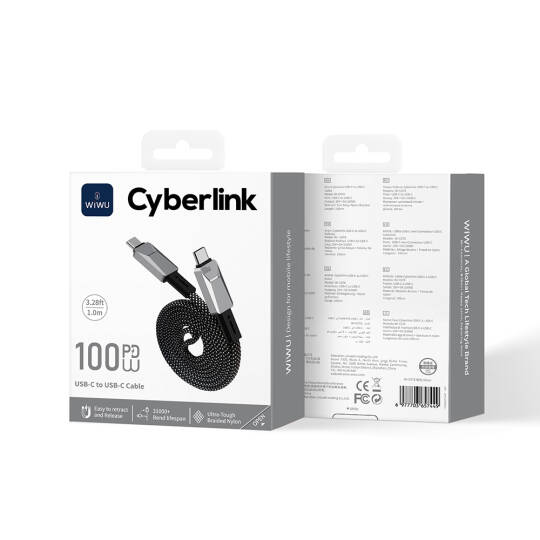 Wiwu Wi-C078 Cyberlink Serisi Type-C to Type-C PD Hızlı Şarj Özellikli Data ve Şarj Kablosu 100W 1M - 6