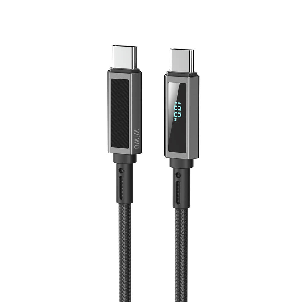 Wiwu Wi-C079 Warriors Serisi Aramid Fiber Dijital LED Göstergeli Type-C to Type-C PD Data ve Şarj Kablosu 100W 1.2M - 2