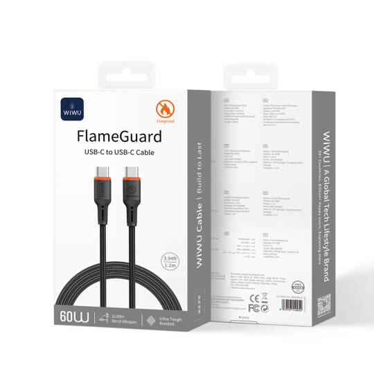 Wiwu Wi-C098 FlameGuard Serisi Type-C to Type-C Data ve Şarj Kablosu 60W 1.2M - 4