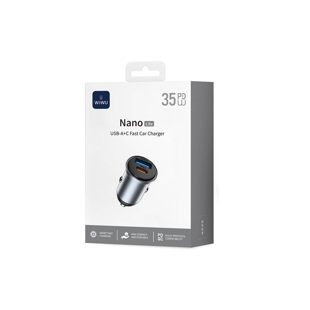 Wiwu Wi-CC030 Nano Lite Serisi Type-C + USB-A Hızlı Şarj Özellikli Akım Korumalı Araç Şarj Aleti PD ve QC3.0 35W - 9