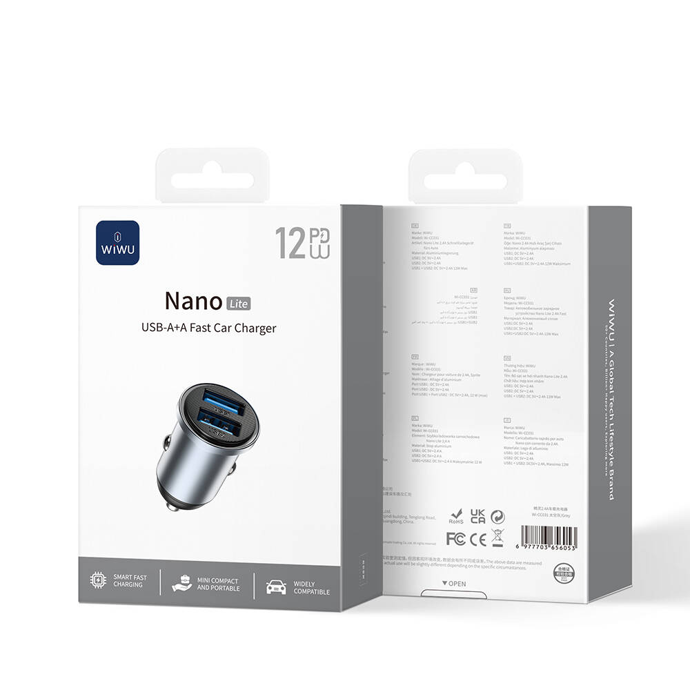 Wiwu Wi-CC031 Nano Lite Serisi Dual USB-A Hızlı Şarj Özellikli Araç Şarj Aleti PD 12W - 7