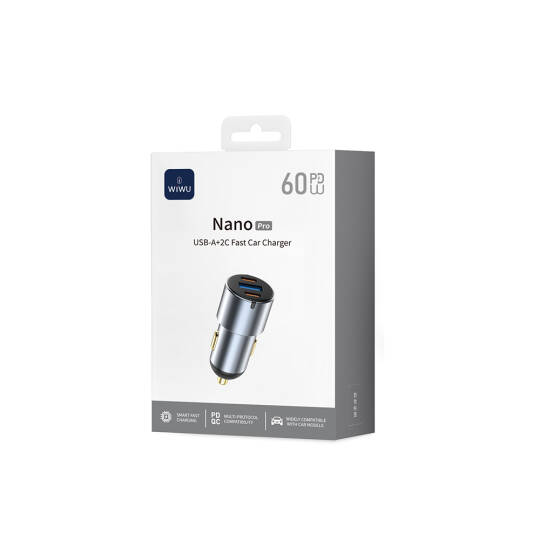 Wiwu Wi-CC032 Nano Pro Serisi Dual Type-C + USB-A Hızlı Şarj Özellikli Akım Korumalı Araç Şarj Aleti PD VE QC3.0 60W - 9