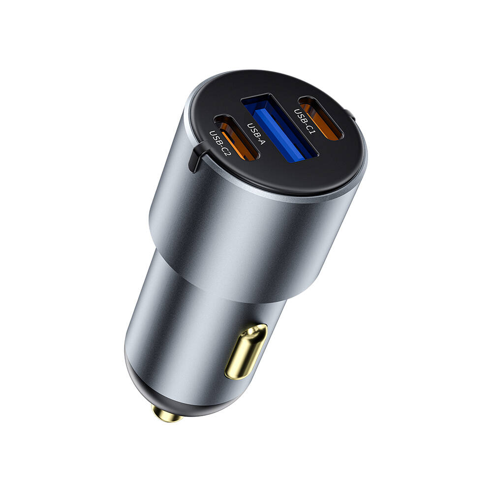Wiwu Wi-CC032 Nano Pro Serisi Dual Type-C + USB-A Hızlı Şarj Özellikli Akım Korumalı Araç Şarj Aleti PD VE QC3.0 60W - 1