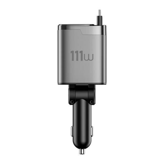 Wiwu Wi-CC034 Type-C + USB-A Hızlı Şarj Özellikli GaN Teknolojili Dahili Kablolu Araç Şarj Aleti 111W - 3