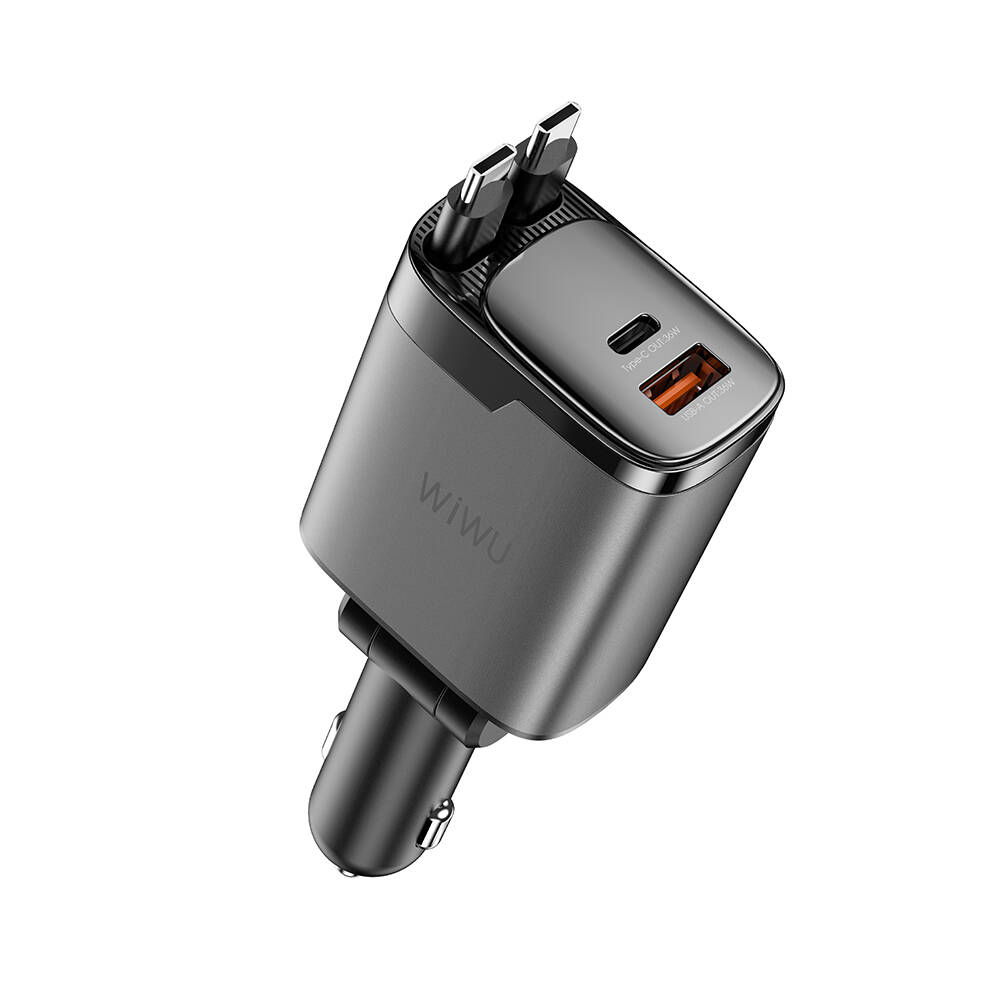Wiwu Wi-CC034 Type-C + USB-A Hızlı Şarj Özellikli GaN Teknolojili Dahili Kablolu Araç Şarj Aleti 111W - 4