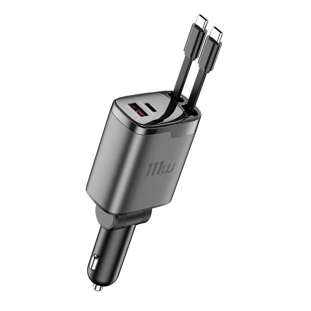 Wiwu Wi-CC034 Type-C + USB-A Hızlı Şarj Özellikli GaN Teknolojili Dahili Kablolu Araç Şarj Aleti 111W - 8