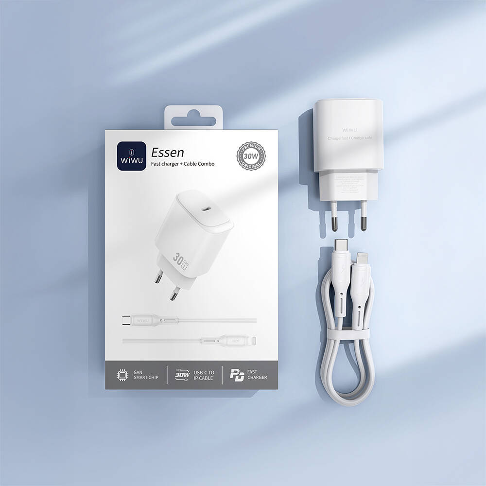 Wiwu Wi-G008 Essen Serisi GaN Tech PD Hızlı Şarj Başlığı Type-C to Type-C PD 30W Kablolu Şarj Seti - 13