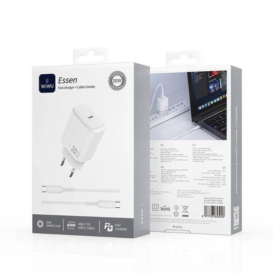Wiwu Wi-G008 Essen Serisi GaN Tech PD Hızlı Şarj Başlığı Type-C to Type-C PD 30W Kablolu Şarj Seti - 14