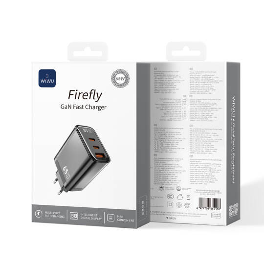 Wiwu Wi-G012 Firefly Serisi Dual Type-C PD & USB-A GaN Teknolojili Hızlı Şarj Başlığı 65W - 3