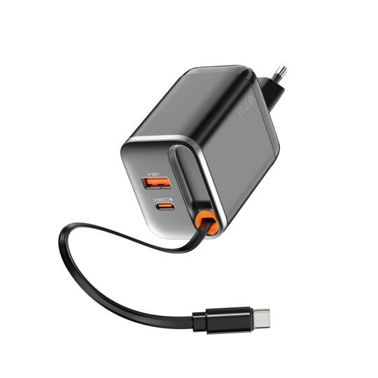 Wiwu Wi-G020 Helix Serisi GaN Teknolojili Hızlı Şarj Başlığı USB-A to Type-C PD 67W Type-C Kablolu Şarj Seti - 2