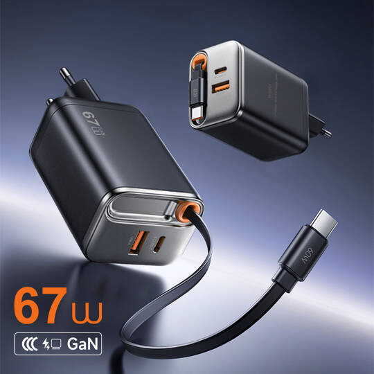 Wiwu Wi-G020 Helix Serisi GaN Teknolojili Hızlı Şarj Başlığı USB-A to Type-C PD 67W Type-C Kablolu Şarj Seti - 4