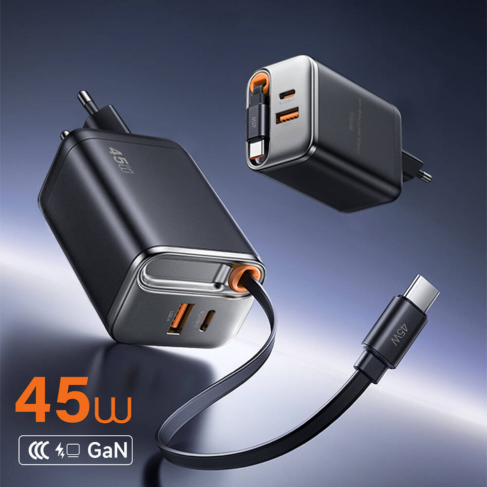 Wiwu Wi-G021 Helix Serisi GaN Teknolojili Hızlı Şarj Başlığı USB-A to Type-C PD 45W Type-C Kablolu Şarj Seti - 3